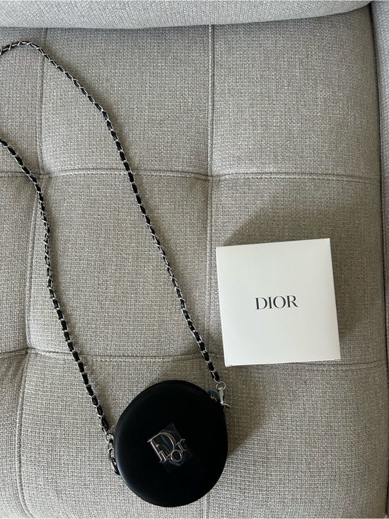 Dior Handbags - Authentic Dior Black Round Cosmetic Bag with Silver-Tone Chain
